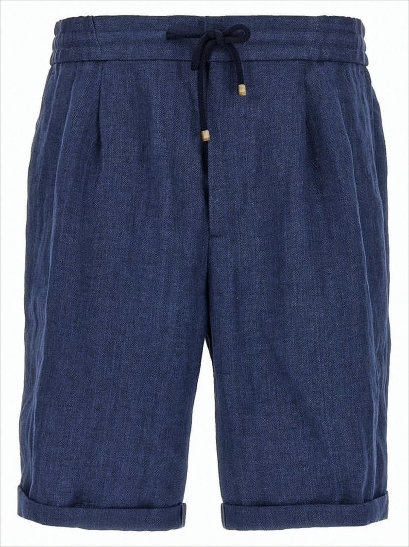 Textured Linen Shorts with Drawstring Waistband