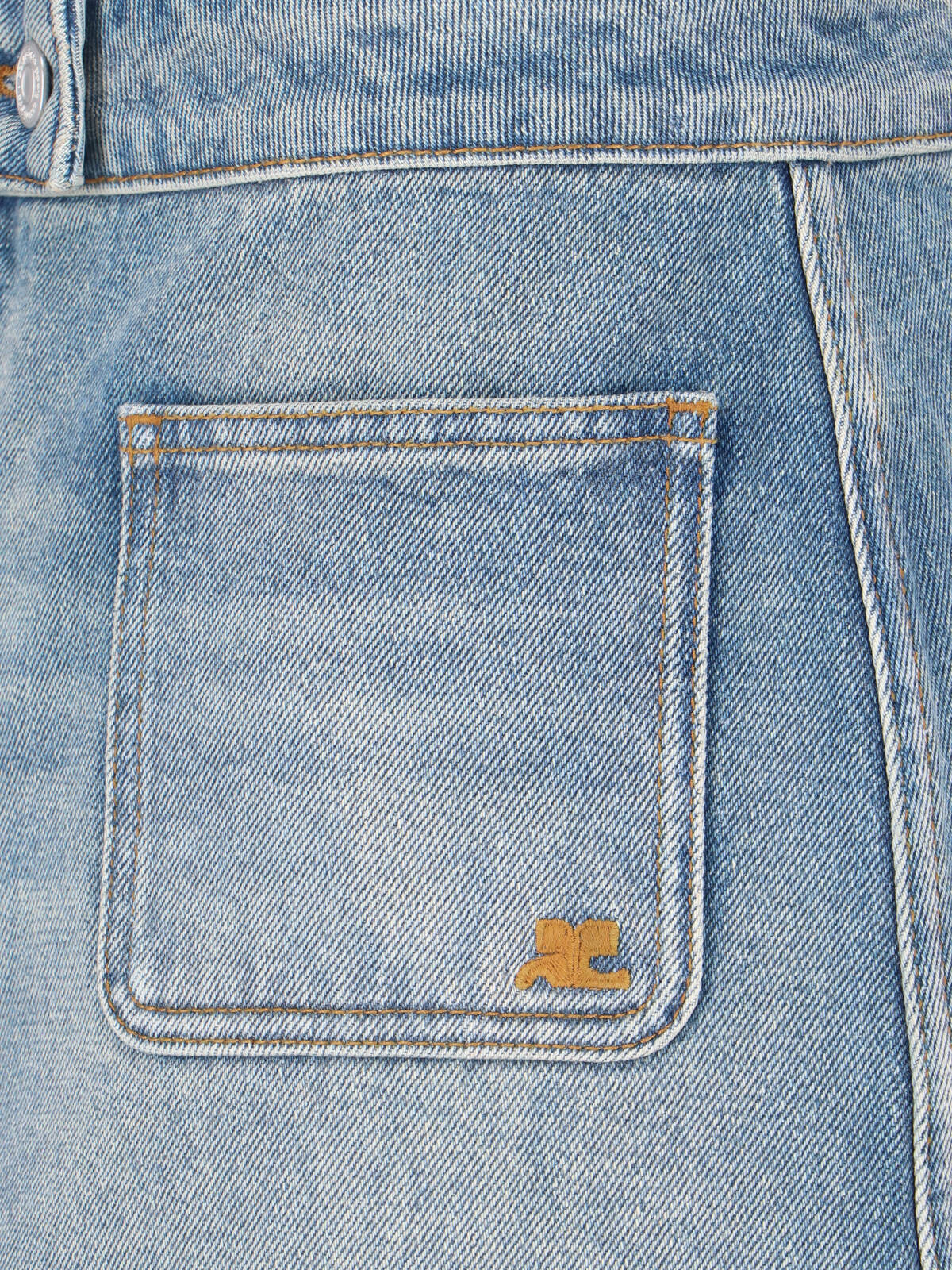 Blue Low-Rise Embroidered Mini Denim Skirt