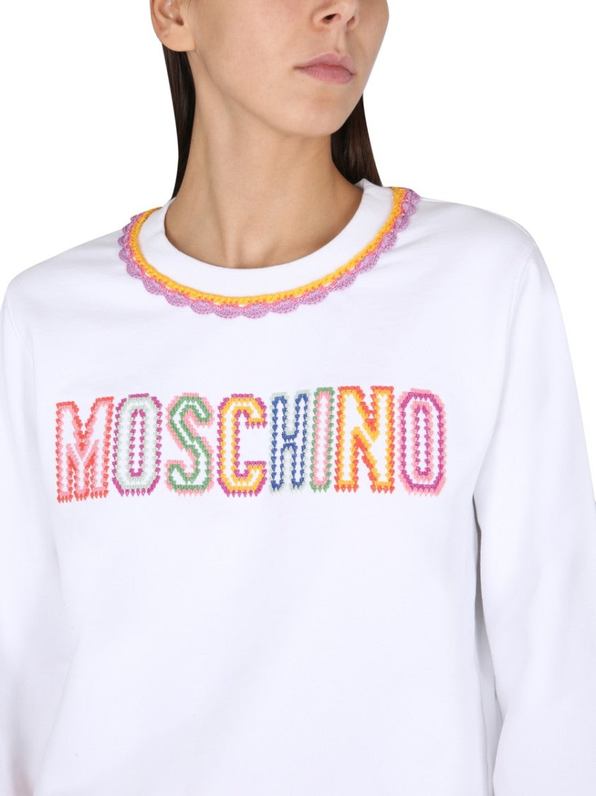 Crewneck Sweatshirt With Embroidered Logo And Scalloped Trim