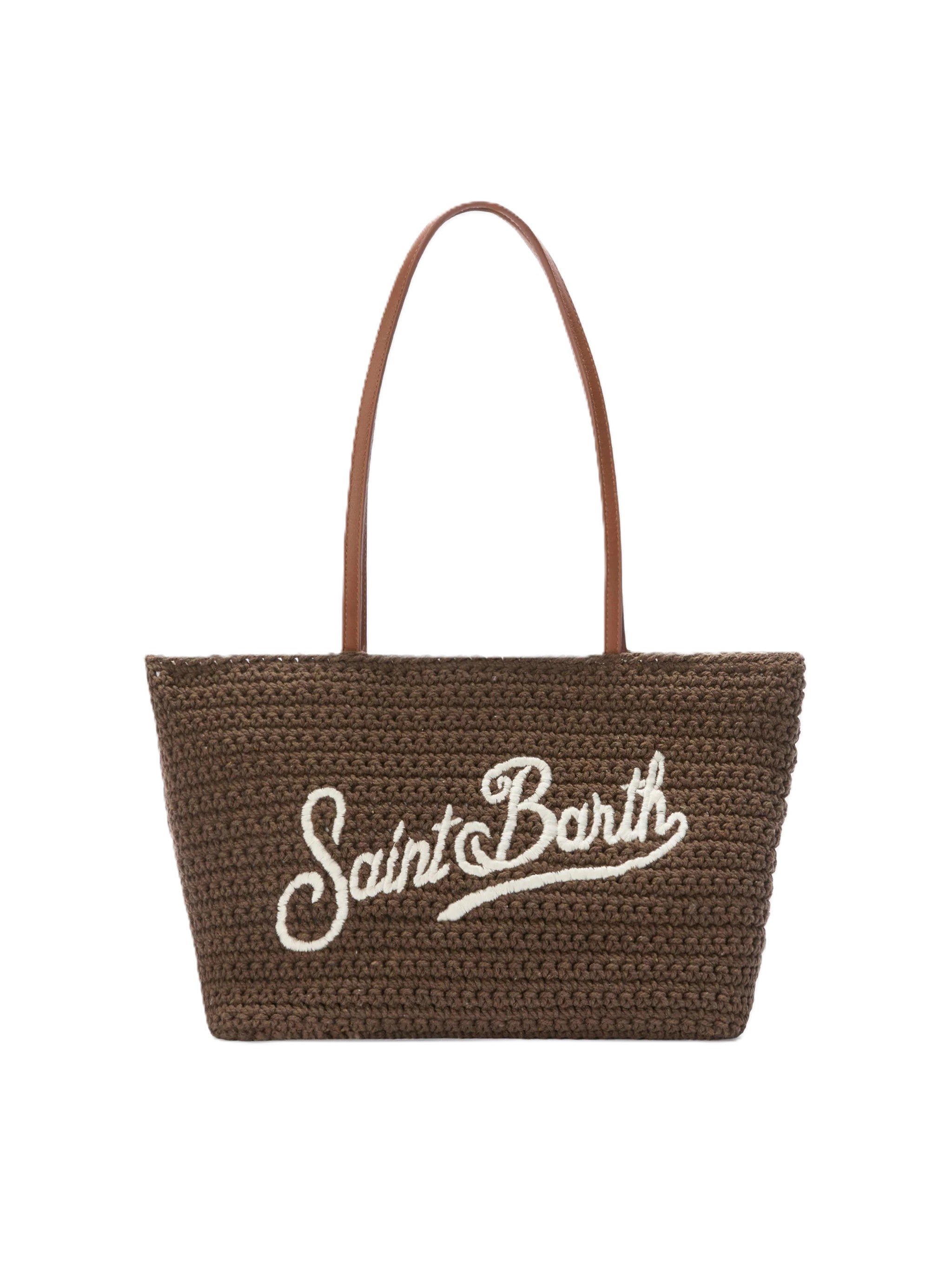 Textured Brown Tote Bag with Embroidered Logo