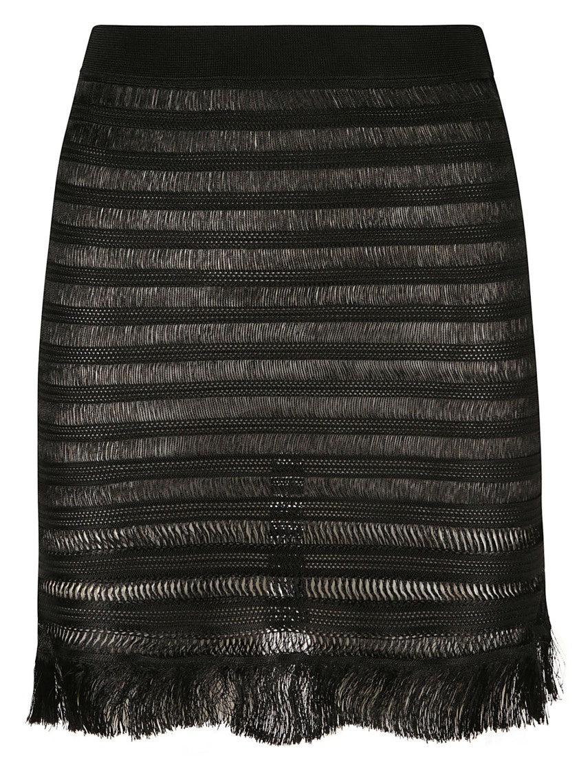 Textured Black Skirt With Fringed Hem