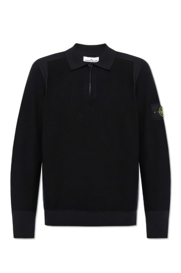Black Turtleneck With Zippered Collar And Ribbed Detailing