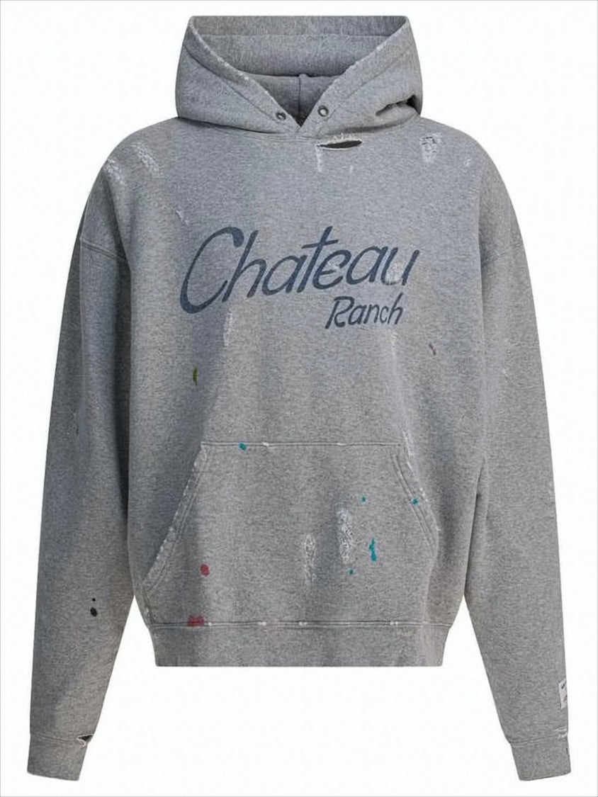 Heather Grey Distressed Hoodie With Graphic Detailing