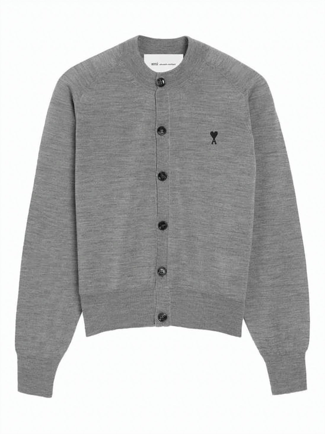 Crew Neck Wool Cardigan with Ribbed Details