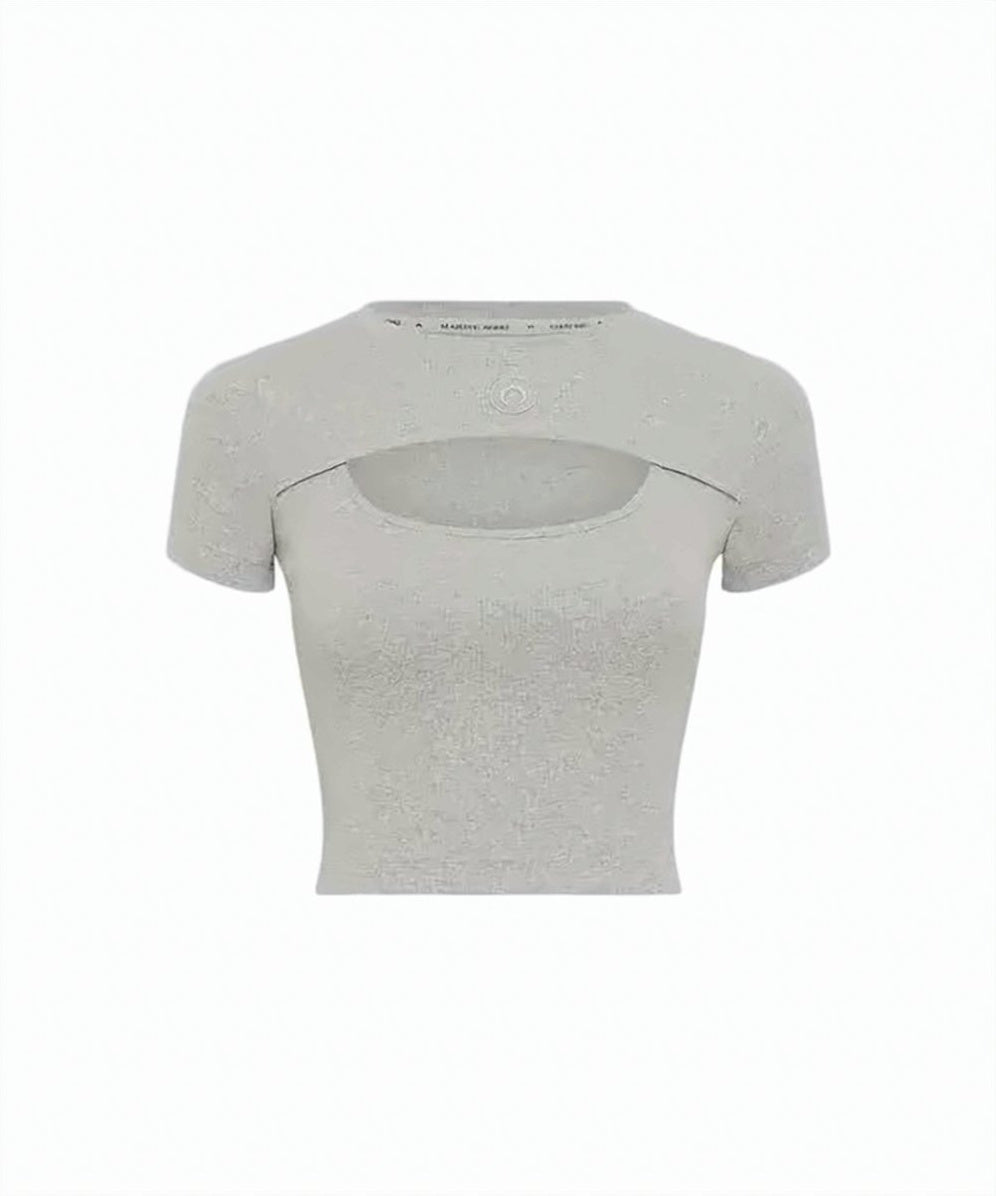 Short-Sleeved Crop Top with Cut-Out Detail