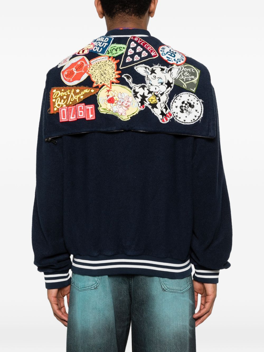 Deep Blue Silk and Nylon Zip-Up Jacket