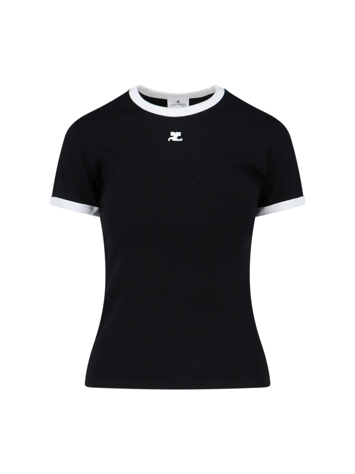 T-shirt z logo, czarna bawełna, okrągły dekolt, krótkie rękawy