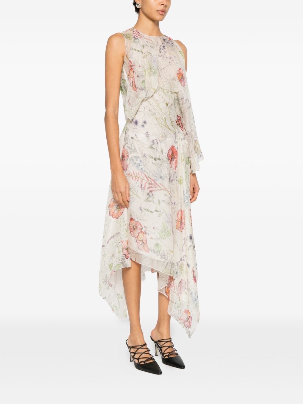 Asymmetrical Midi Dress with Applique Ruffles