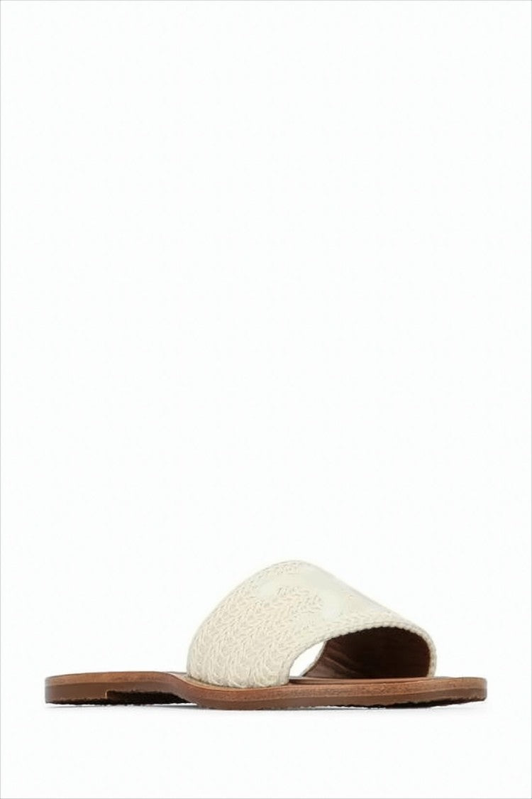 Textured Cotton Strap Celine Slip-On Mules