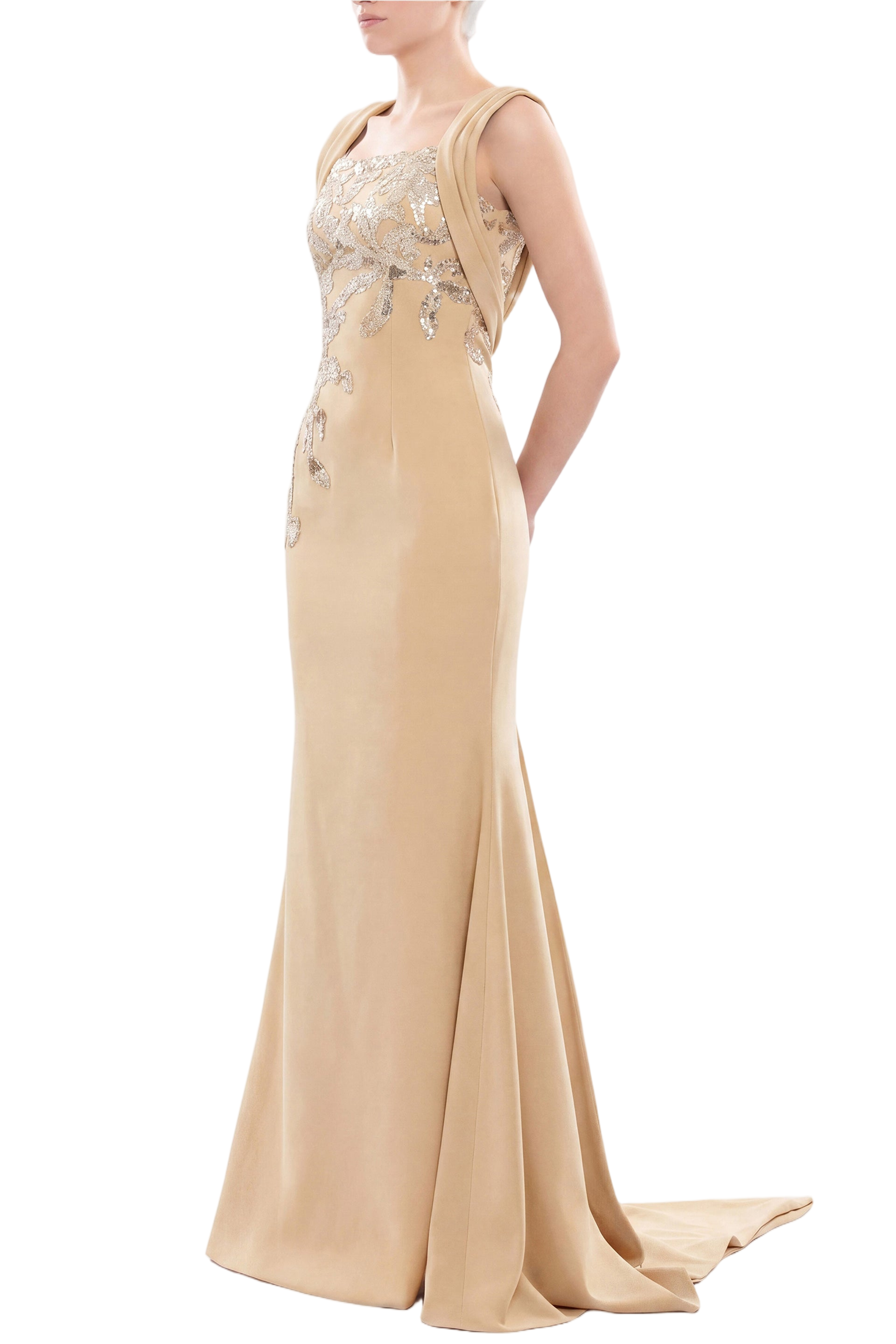Embellished Long Crepe Dress
