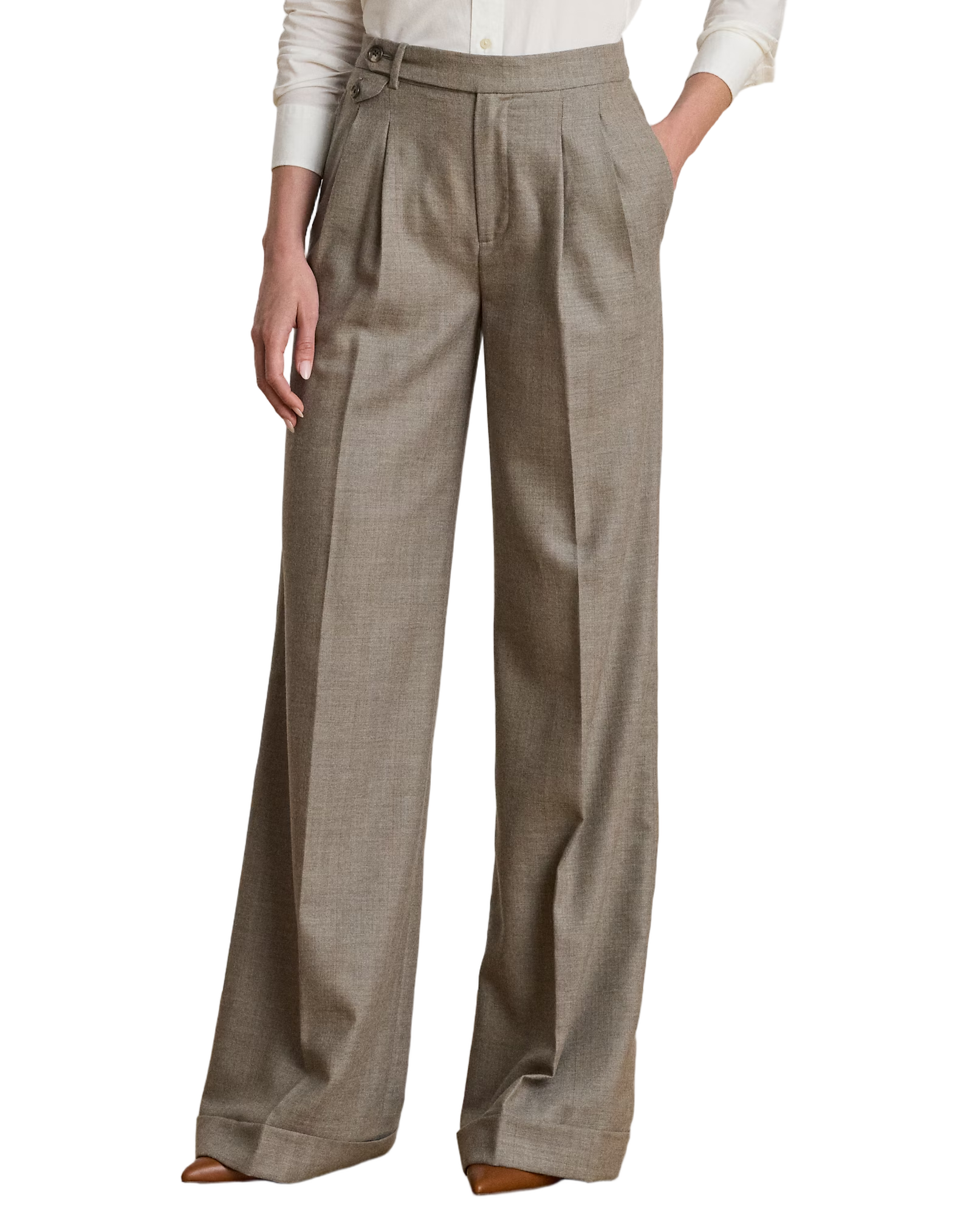 Full-Length Pleated Trousers With High Waist