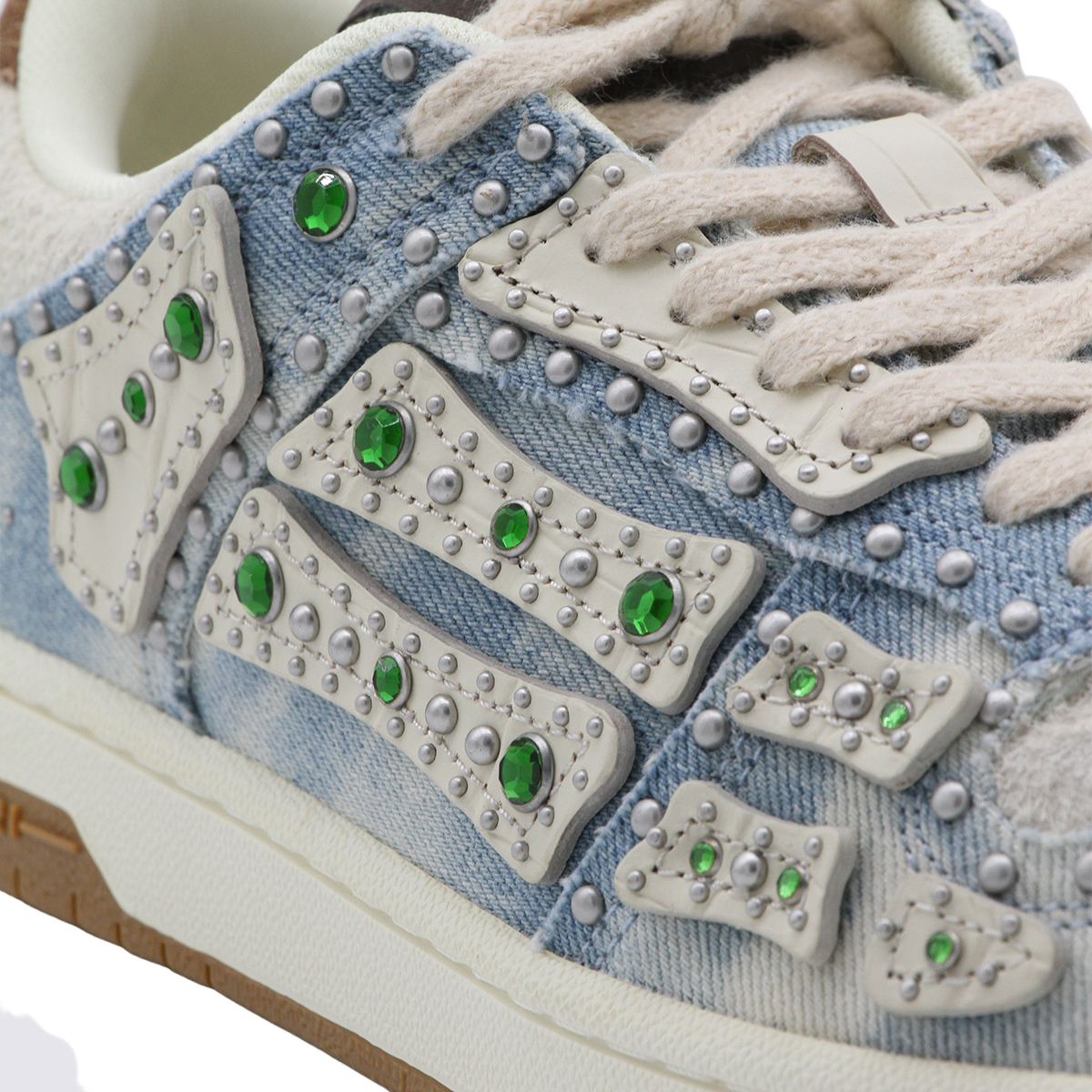 Distressed Denim Sneakers with Silver Studs