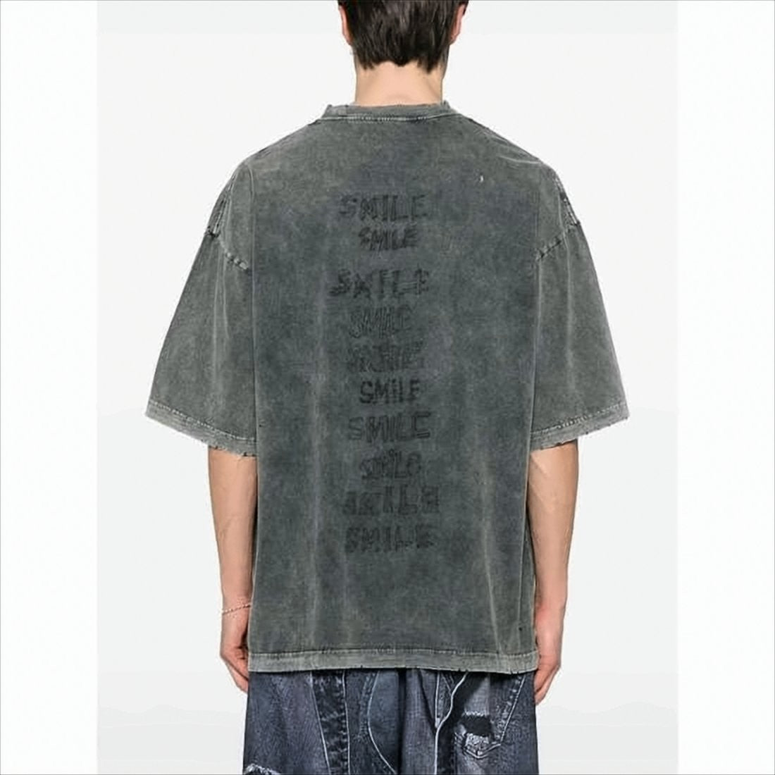 Washed Charcoal Grey Oversized Tee with Distressed Graphics