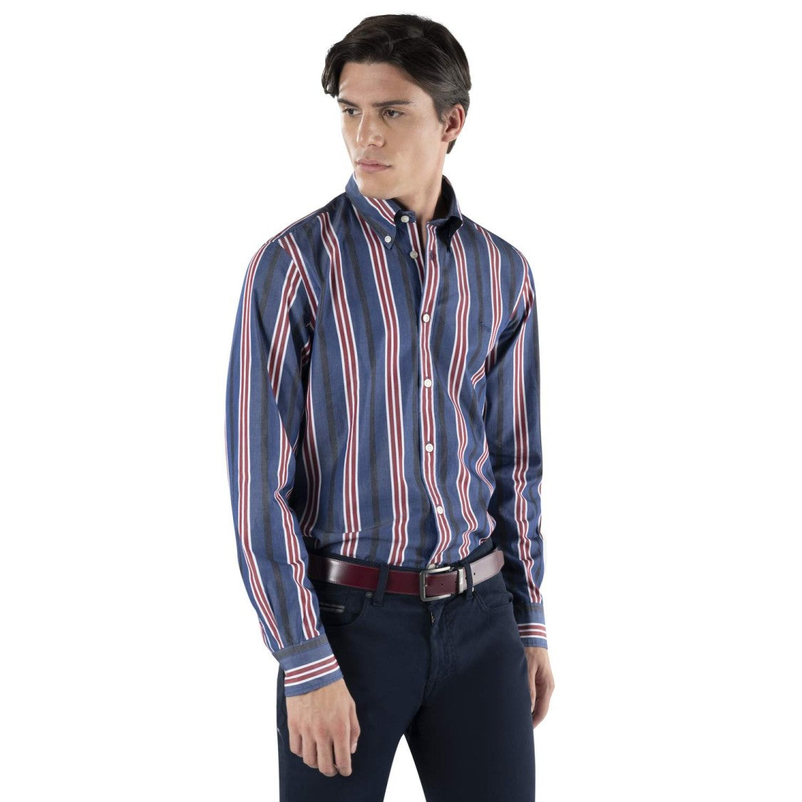 Button-Down Striped Shirt with Embroidered Logo