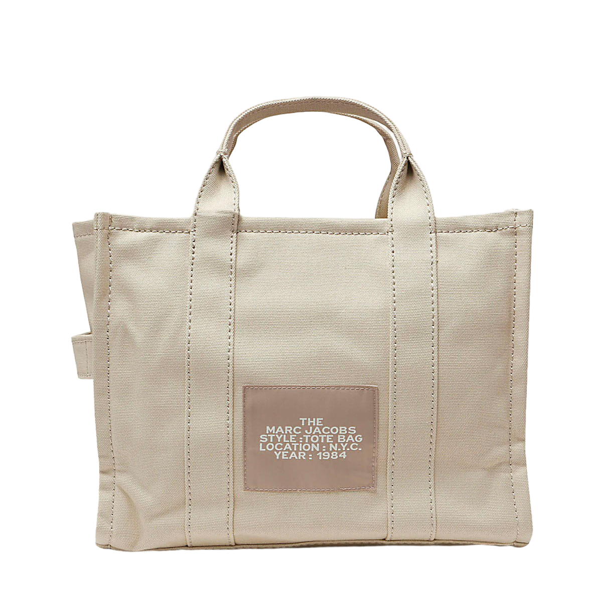 Structured Beige Canvas Tote with Silver Hardware