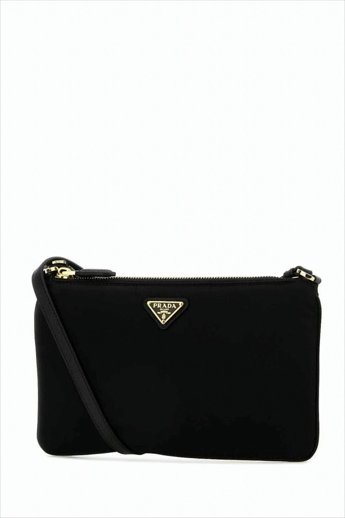 Rectangular Black Polyamide Clutch with Zip Closure