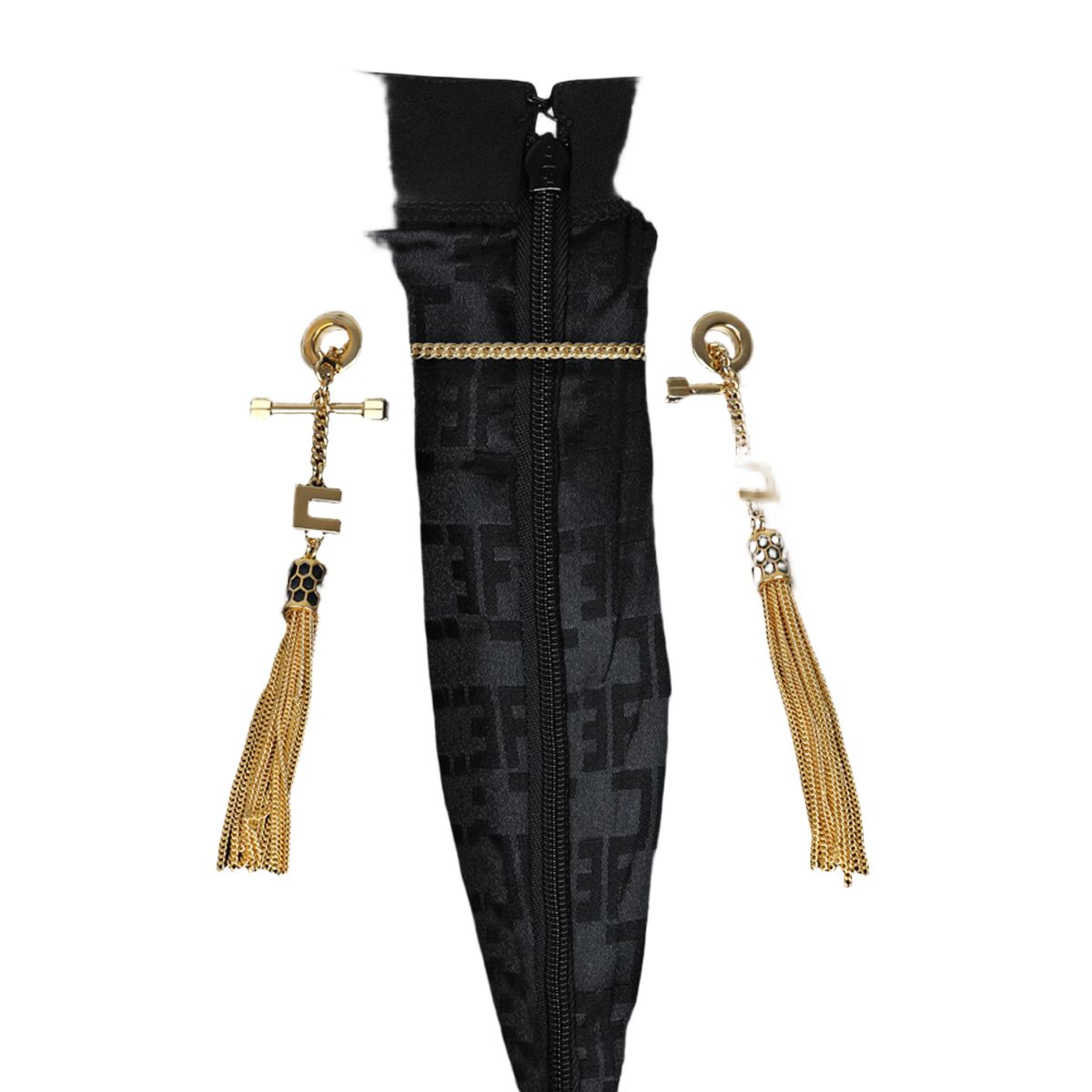 Fitted Black Midi Dress With Gold-Tone Hardware And Back Slit