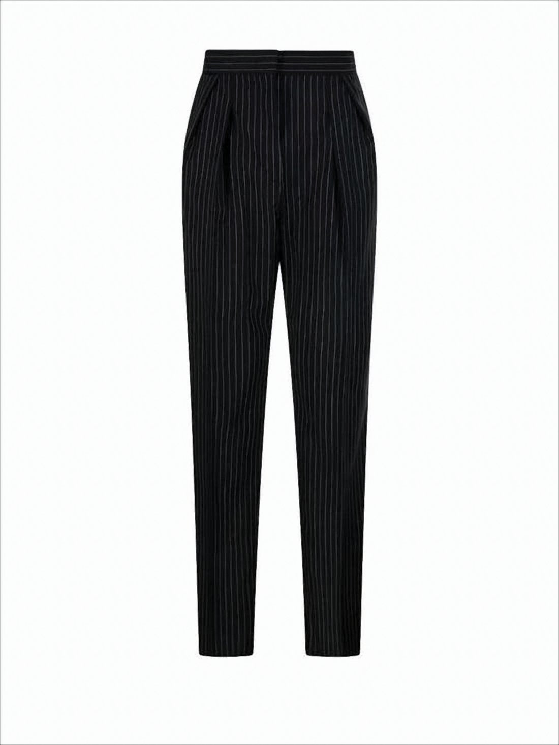 Tailored Black Suit Pants with Vertical Pinstripes