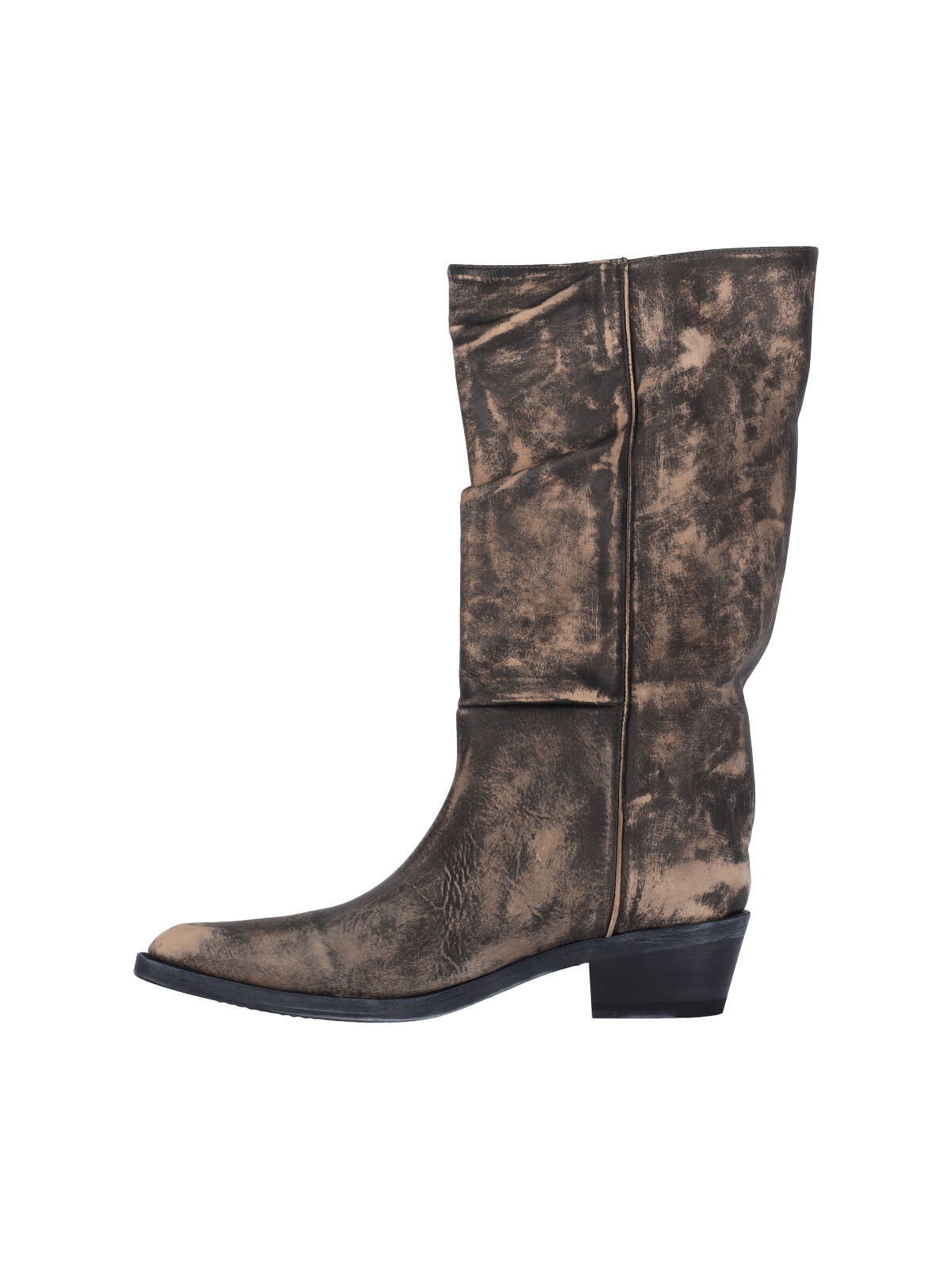 Mid-Calf Boots With Squared Pointed Toe And Embossed Detailing