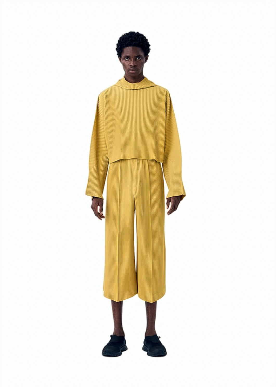 Wide-Leg Cropped Trousers With Pleated Texture