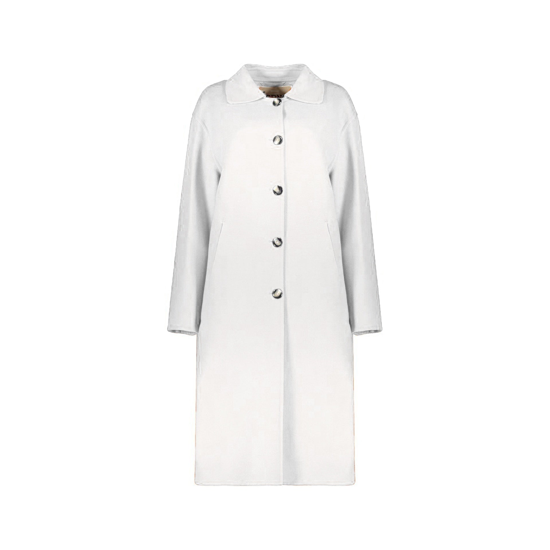 Minimalist White Wool Coat With Button Closure And Side Slits