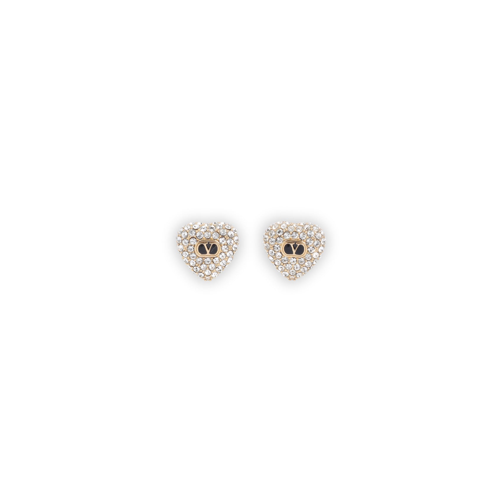 Heart-Shaped Bronze Earrings With Crystal Embellishments