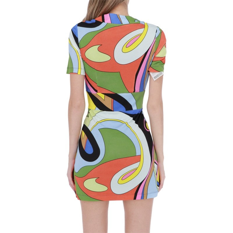 Multicolor Geometric Print Short V -Neck Dress