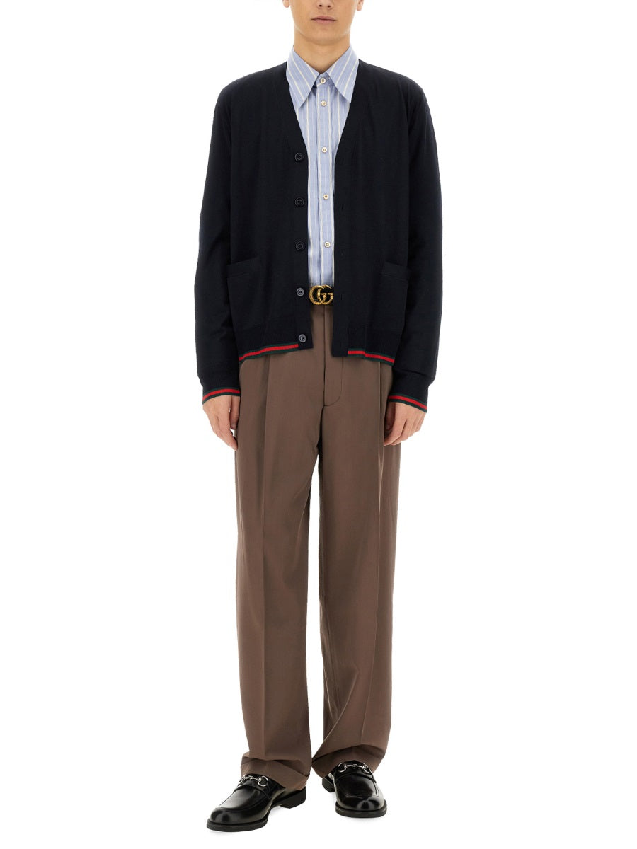 Knitted Wool Cardigan With Web Pattern