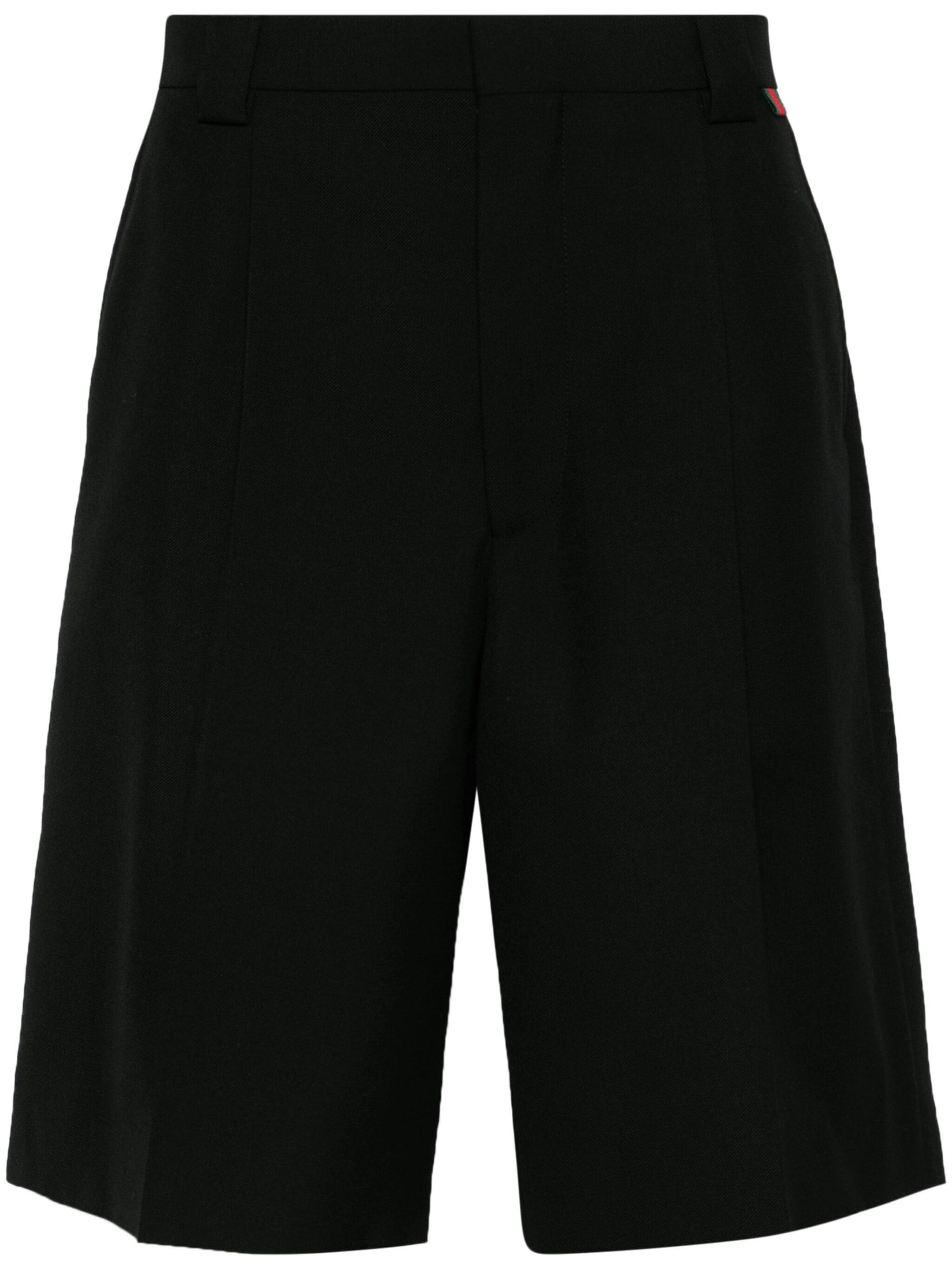 Black Twill Wool Blend Tailored Shorts