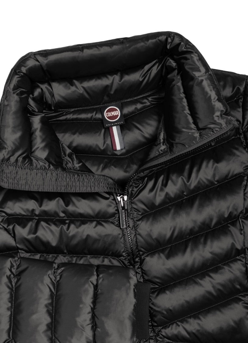 Oblique Quilted Down Jacket with High Collar