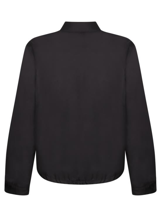 Black Jacket With Classic Collar And Zippered Pocket