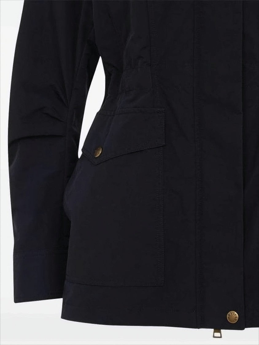 Tailored Black Jacket with High Collar and Flap Pockets