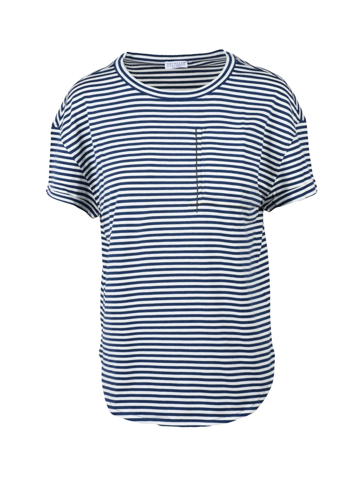 White/Blue Cotton Women T-shirt