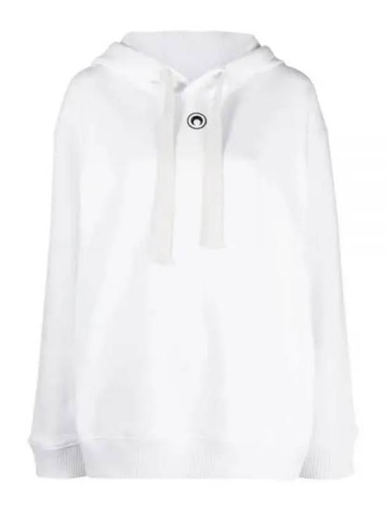 Relaxed Fit White Hoodie with Drawstring Hood and Ribbed Accents