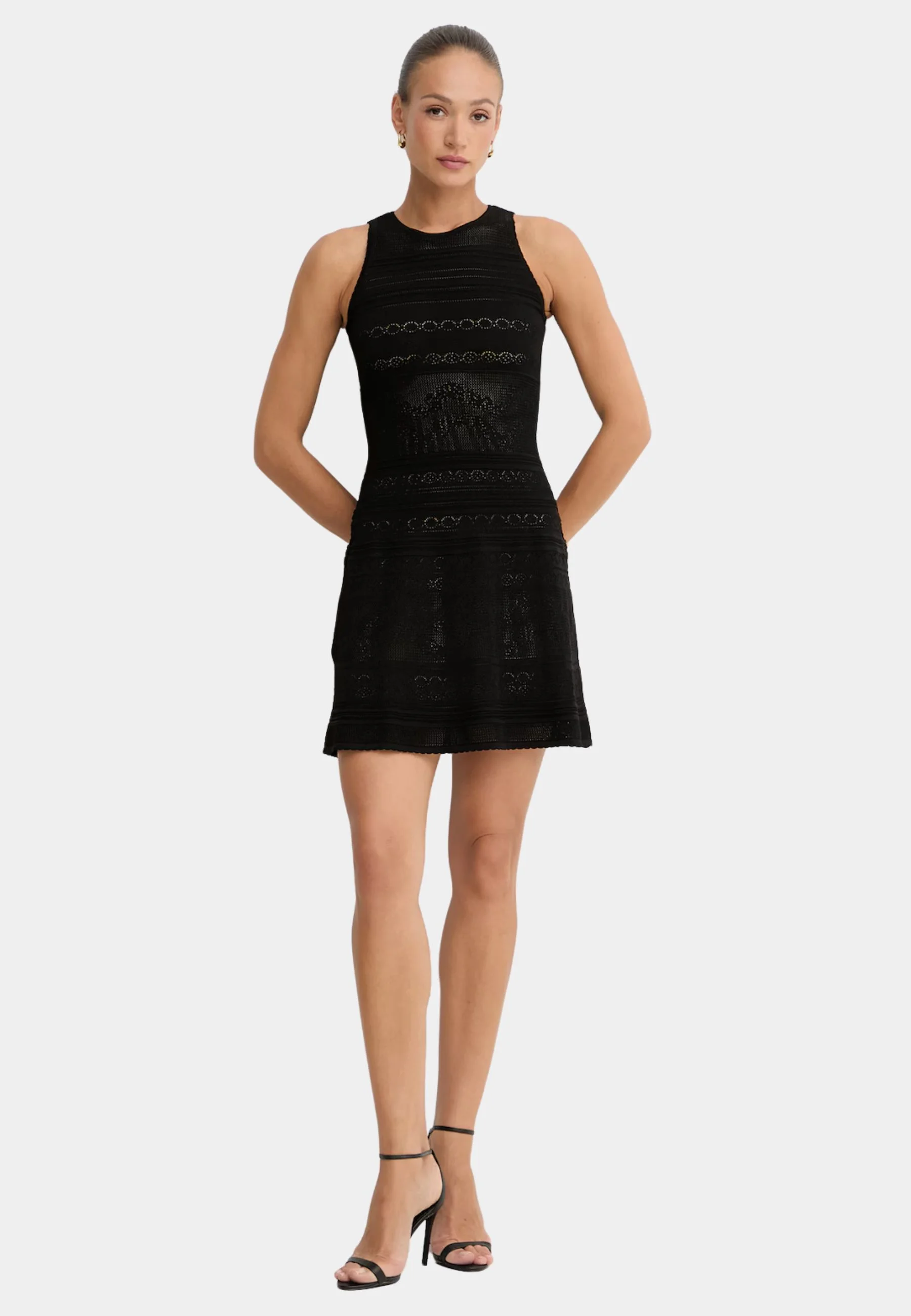 Intricately Knit Black Sleeveless Mini Dress
