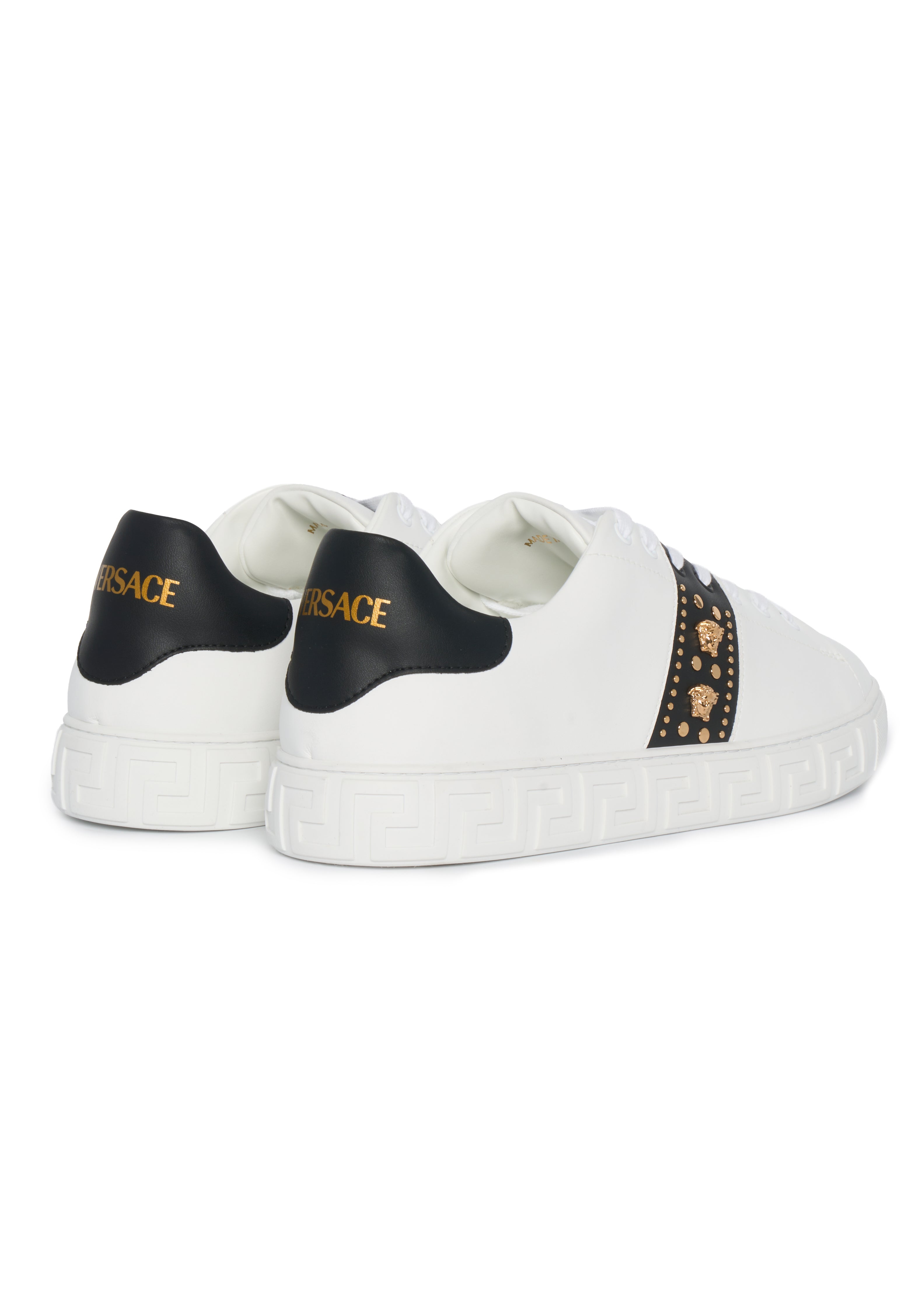 Versace White Eco-Leather Sneakers With Gold-Toned Accents