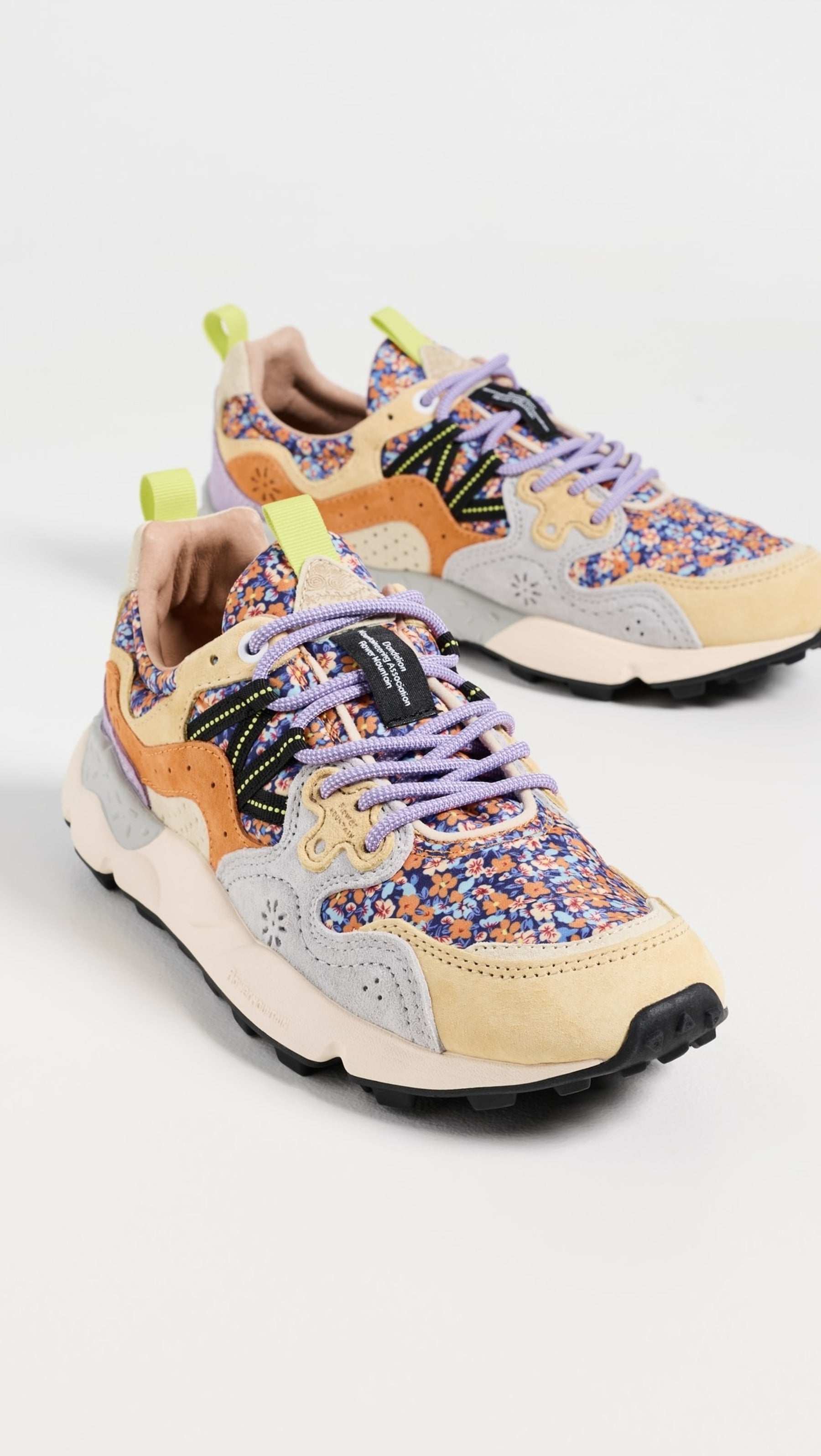 Floral-Patterned Sneakers with Suede Overlays and Innovative Textures