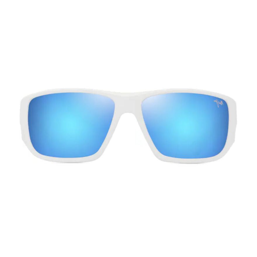 Keha Bold Rectangular Frame Sunglasses with Blue Mirrored Lenses