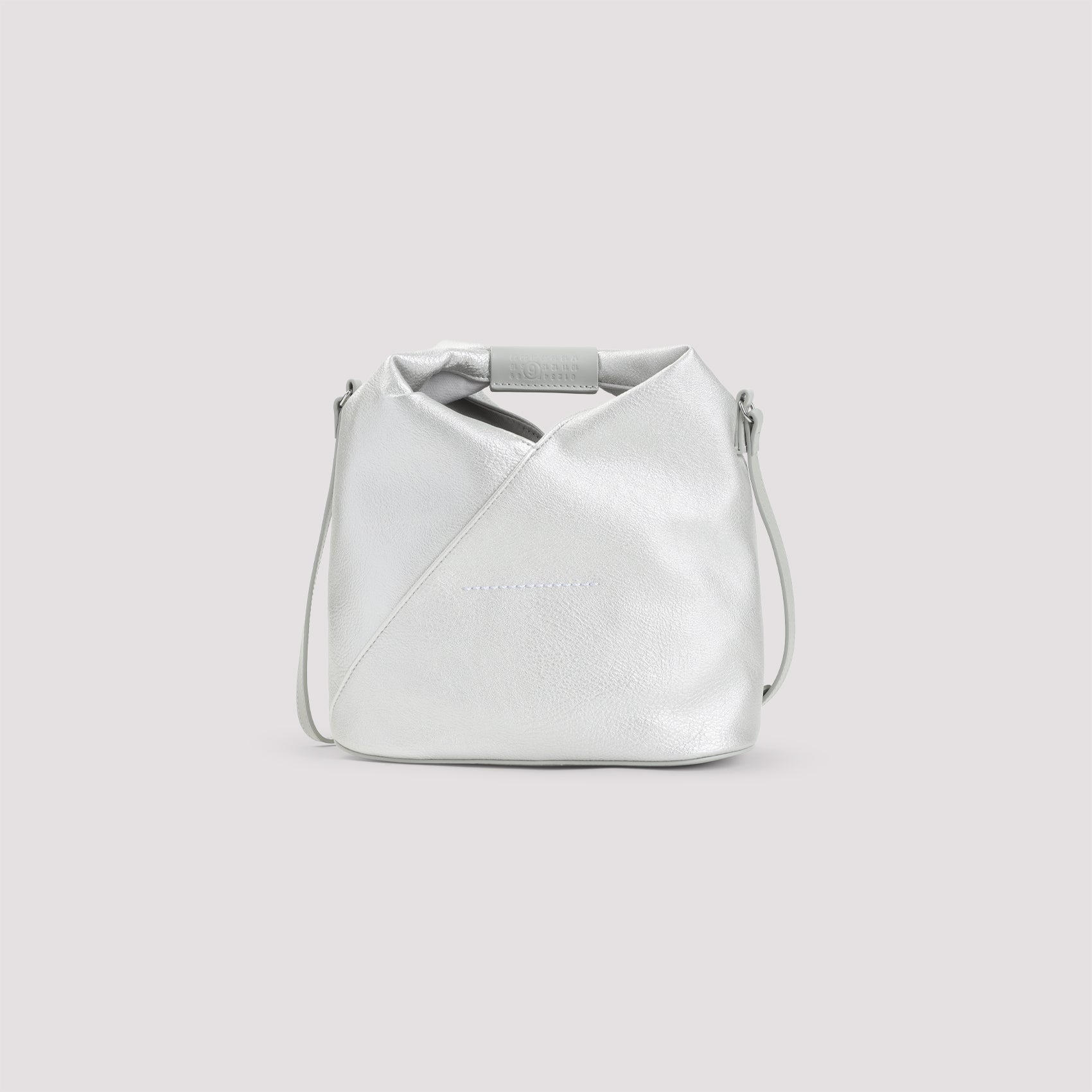Silver Polyurethane Crossbody Bag with Adjustable Strap