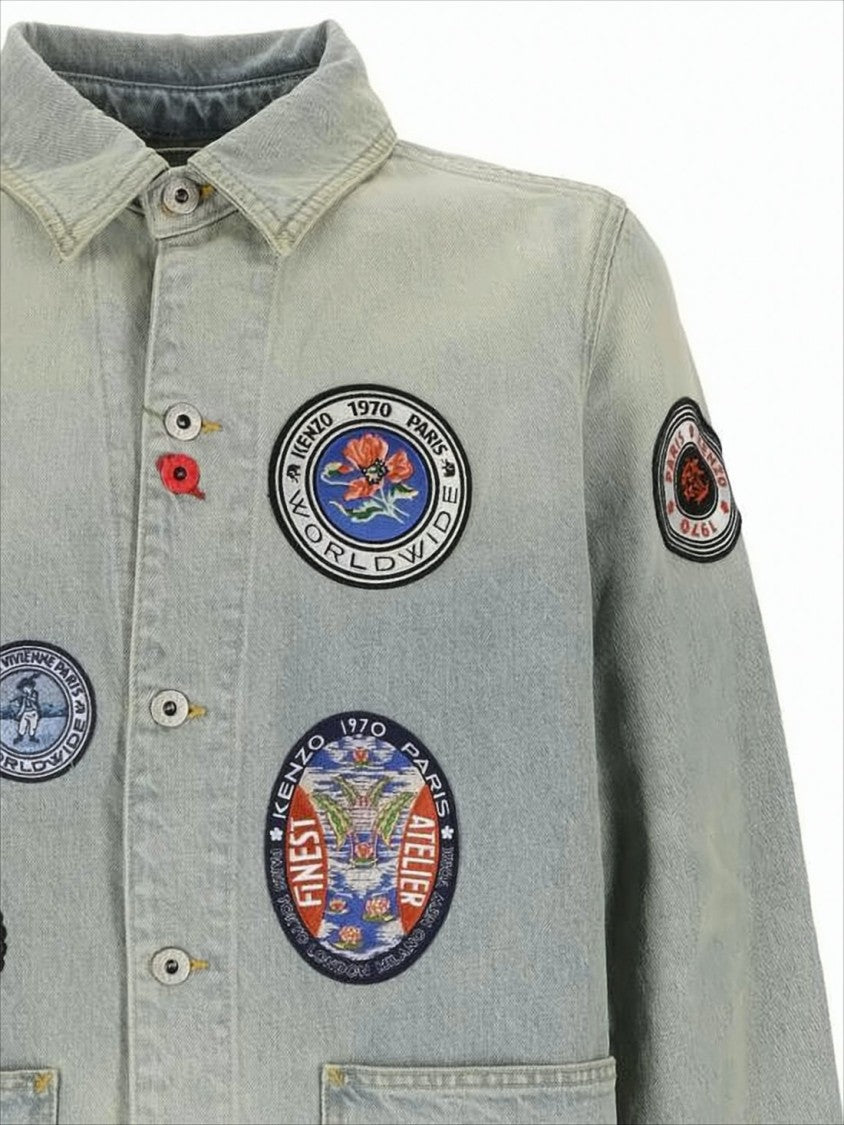 Faded Denim Jacket With Colorful Embroidery