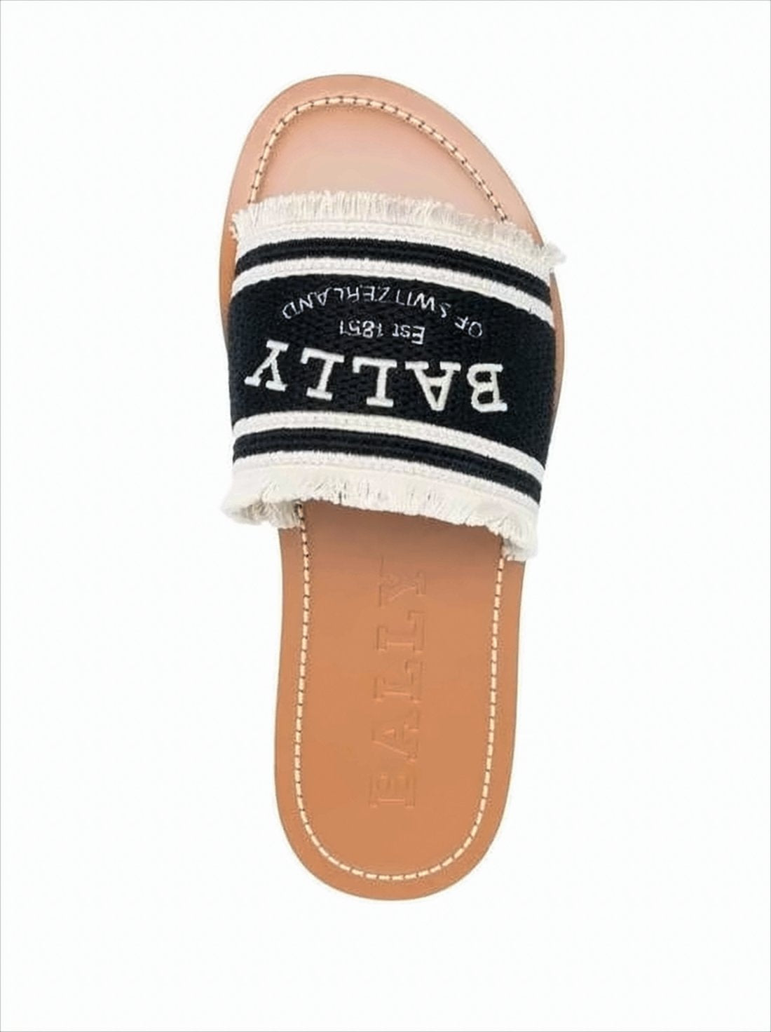 Wide Strap Slide Sandal with Fringed Edges