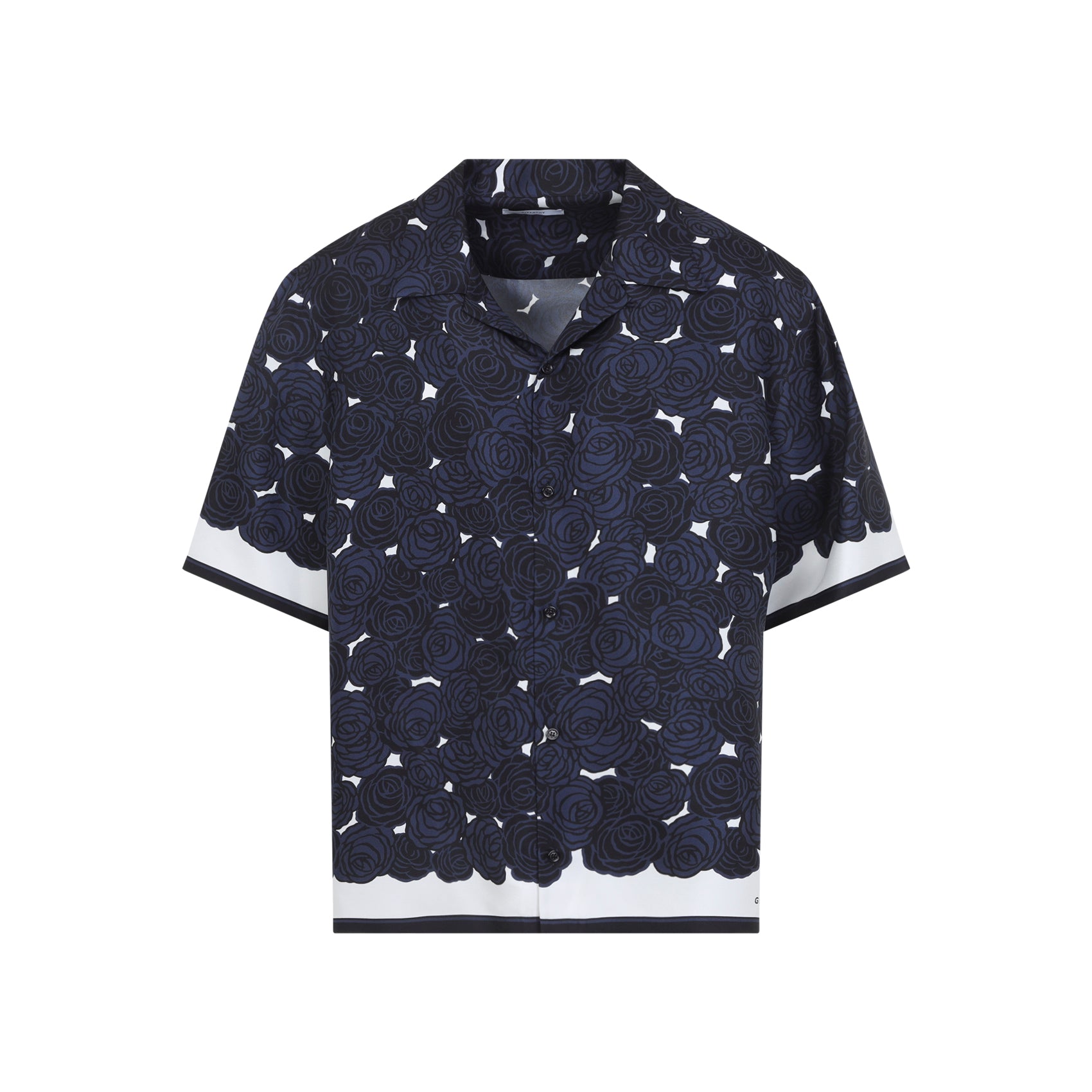 Short-Sleeve Silk Shirt with Camp Collar
