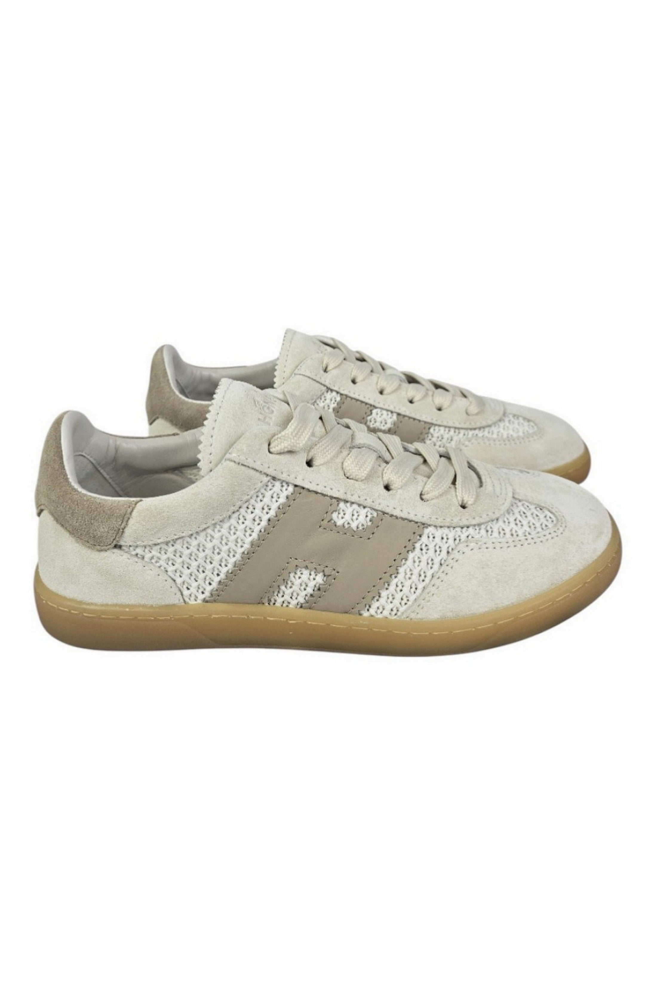 Sophisticated Beige Lace-Up Sneakers With Distinctive Logo Detail