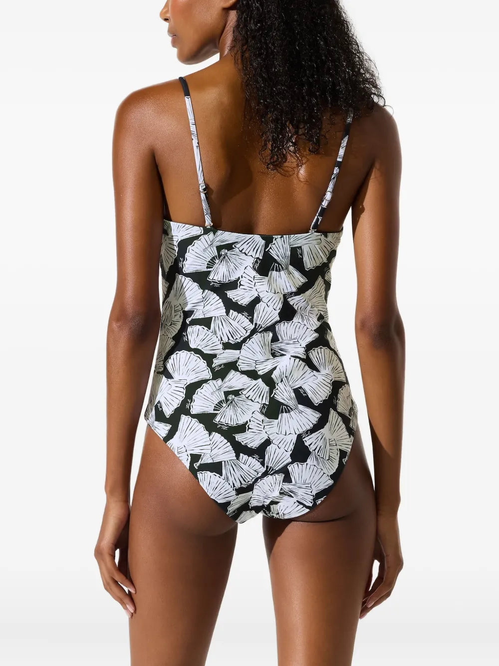 One-Piece Swimsuit with Abstract Fan Pattern