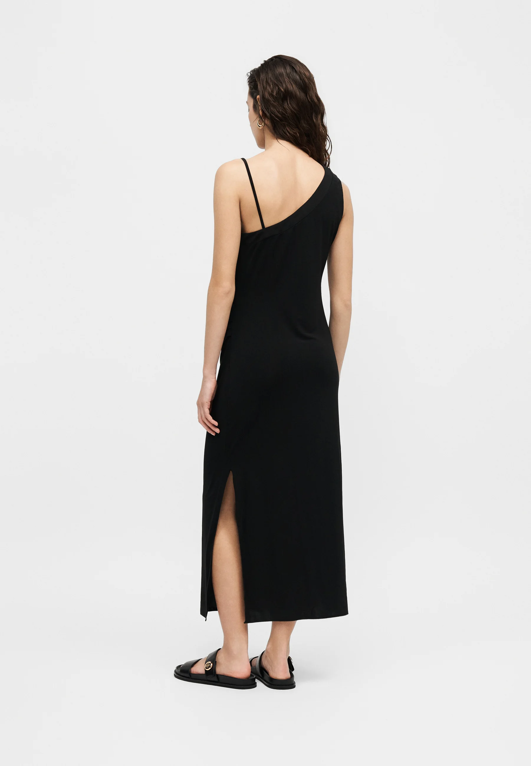 Asymmetrical One-Shoulder Midi Dress with Ruching