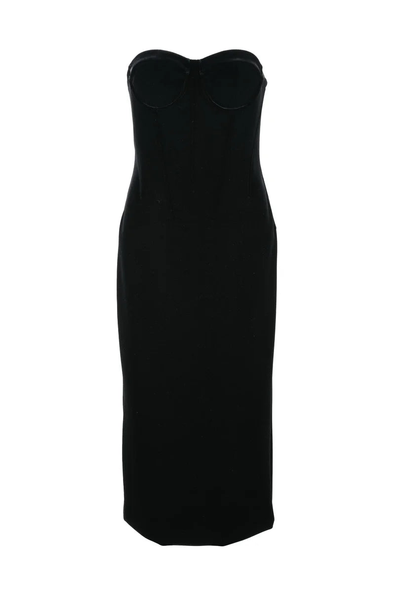 Velvet Dress with Slit - Black