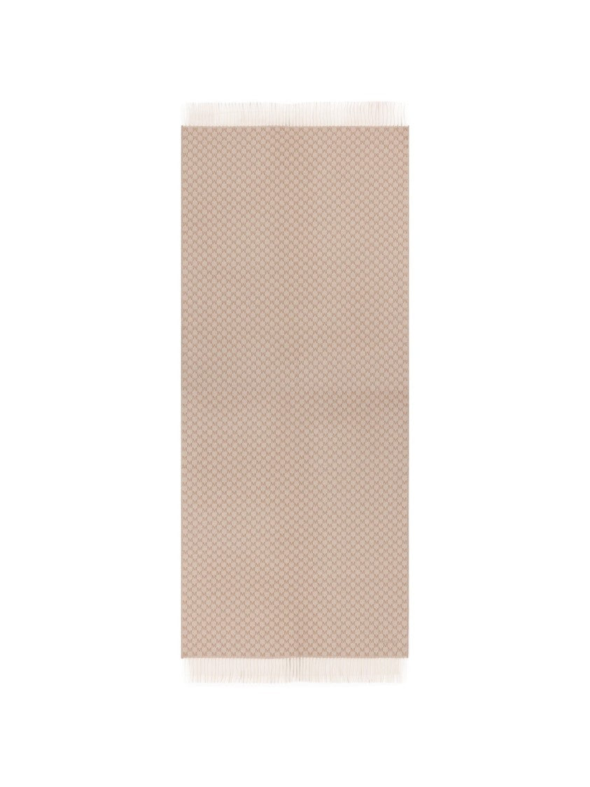 Beige Wool Scarf With Fringed Edges