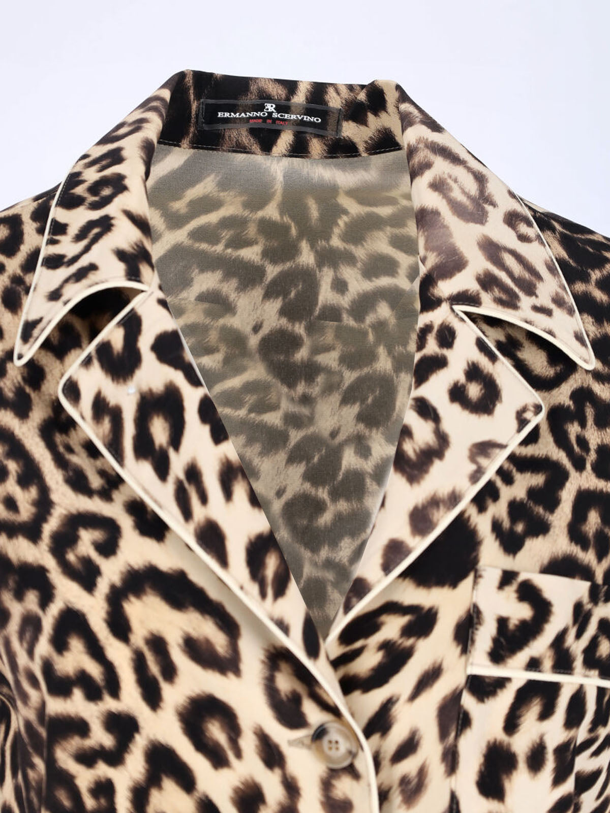 Brown Silk Pajama Shirt, All-Over Animal Print