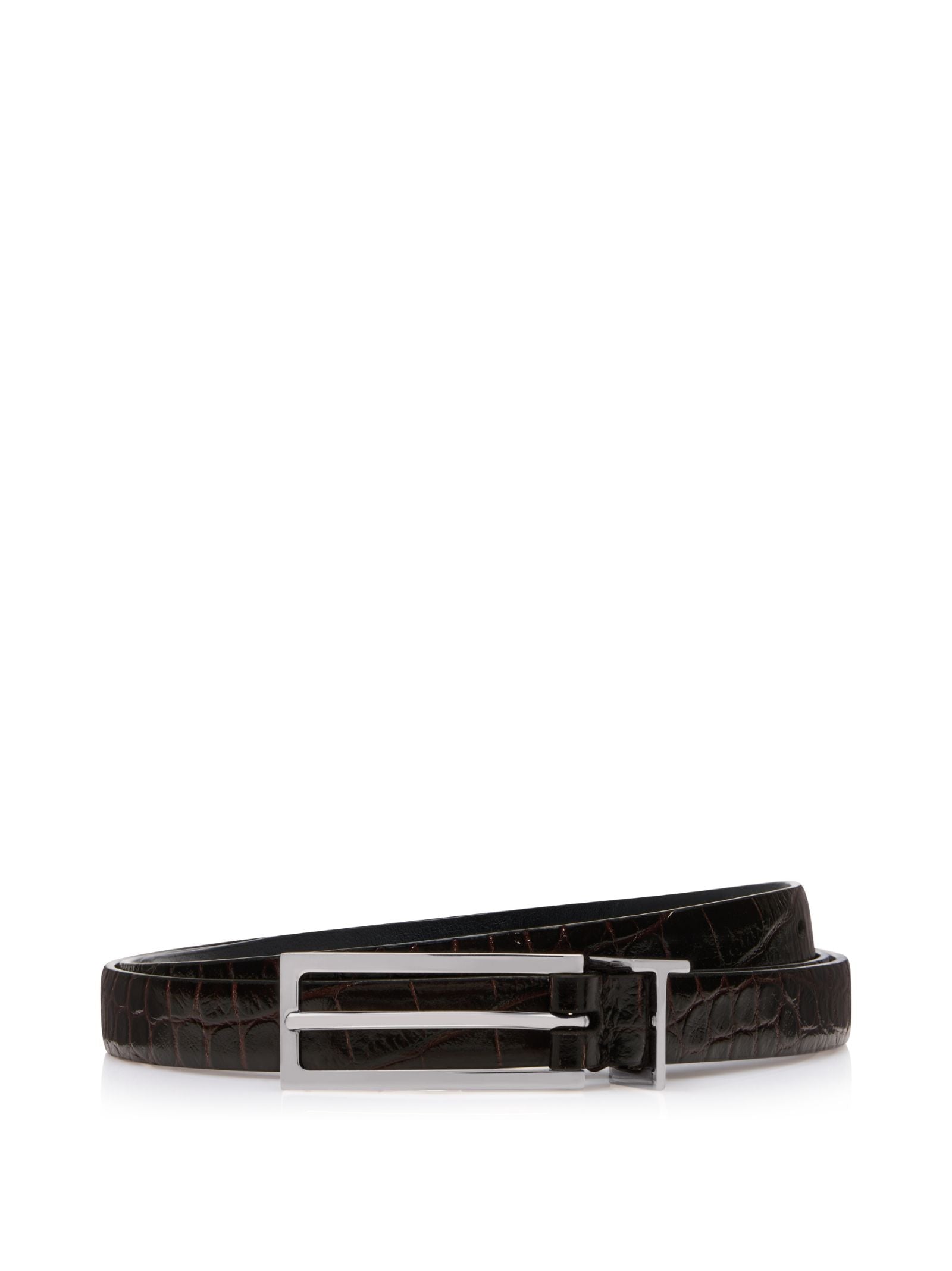 Crocodile-Embossed Calf Leather Belt With Metal Buckle