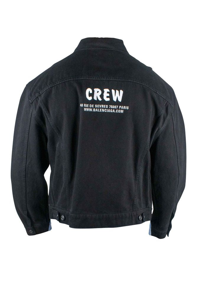 Cropped Black Denim Jacket With Flap Pockets
